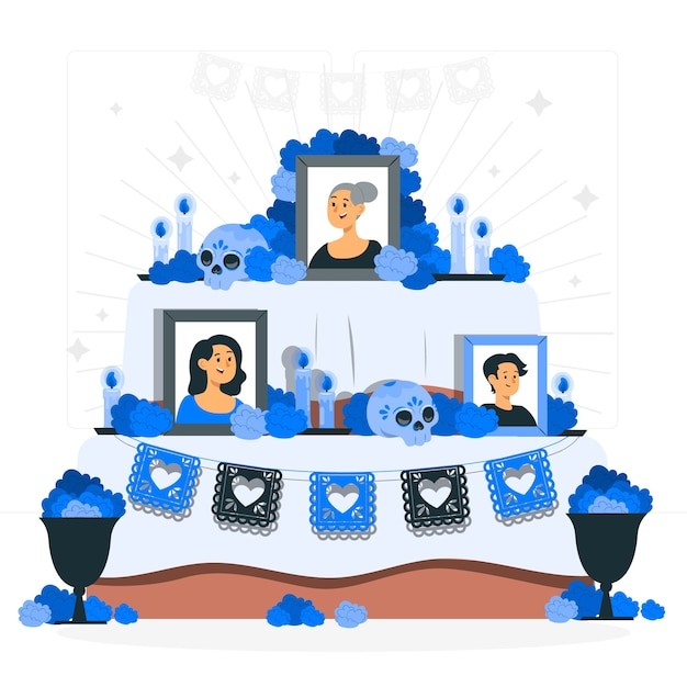 墨西哥亡灵节祭坛扁平插画