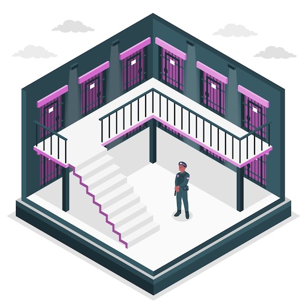 监狱走廊扁平插画