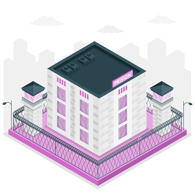 监狱建筑扁平插画