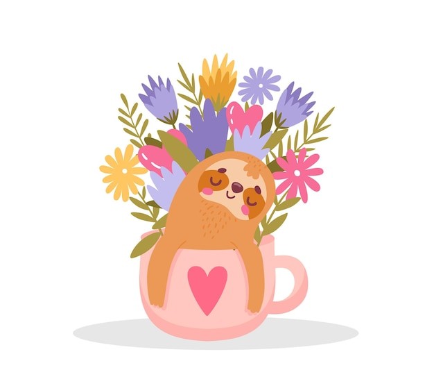 茶杯里的花束和树懒