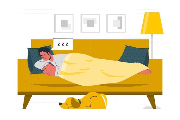 睡在沙发上插画