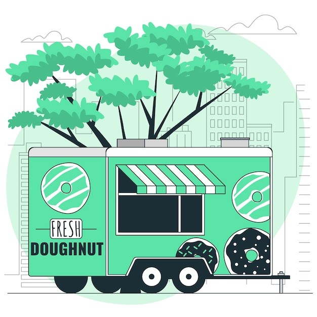 甜甜圈餐车插画