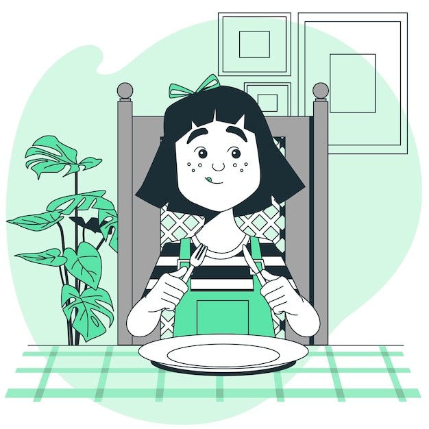 饥饿的女孩插画