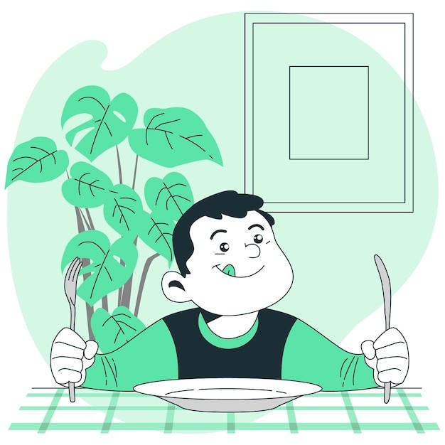 饥饿的男孩插画