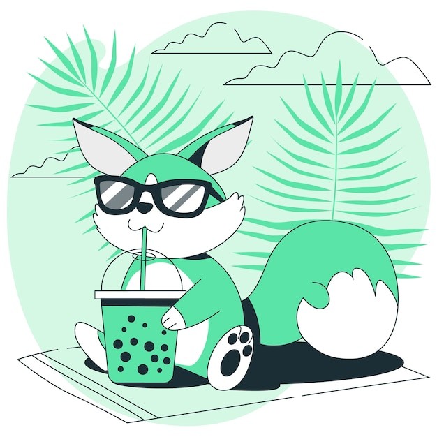 动物喝奶茶插画