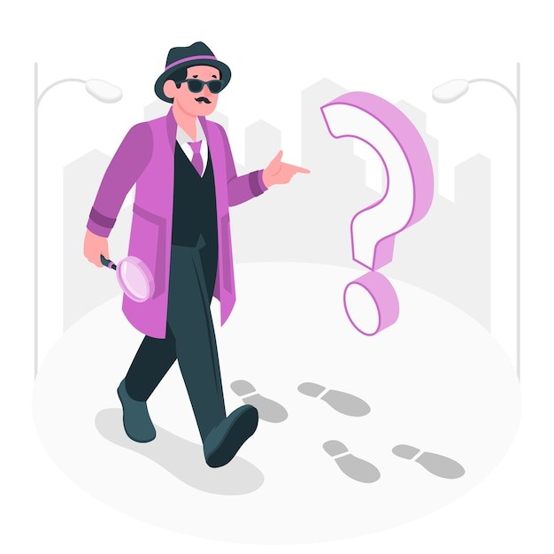 侦探跟随脚印插画