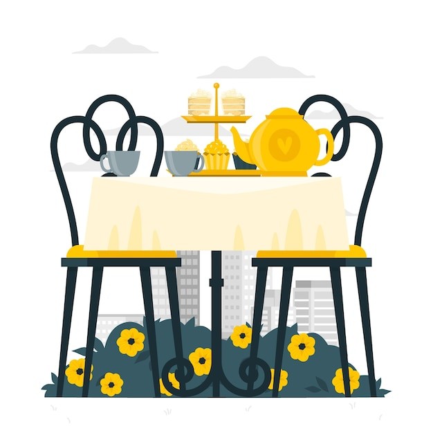 喝茶餐桌插画