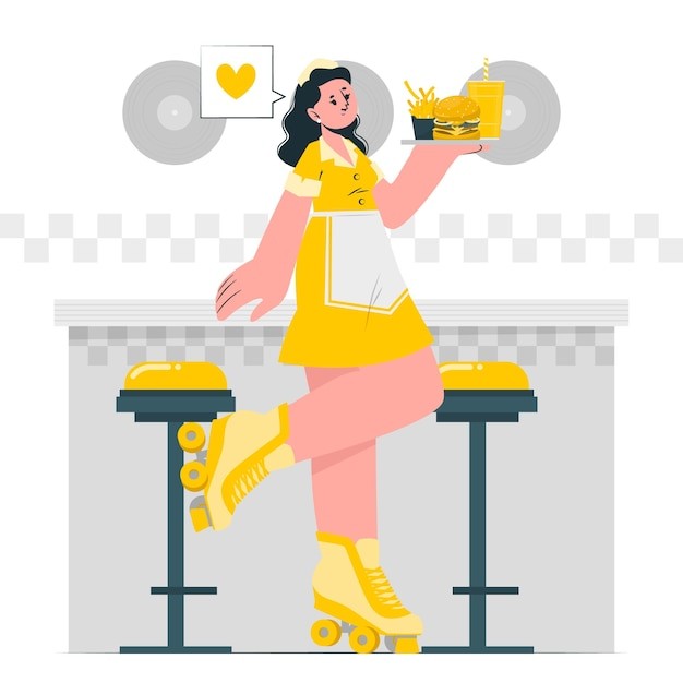 餐厅女服务员插画