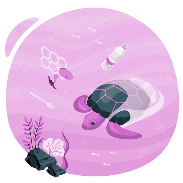 遭受海洋污染的动物插画