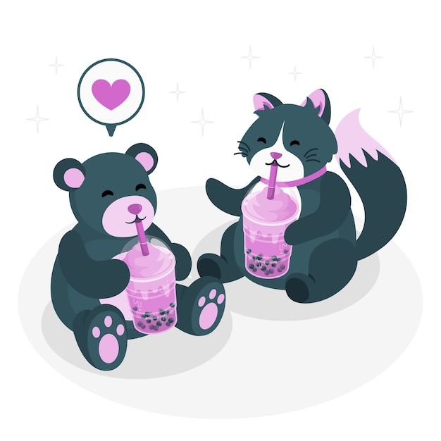 动物喝奶茶插画