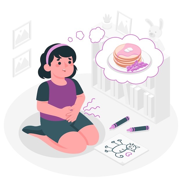 饥饿的女孩插画