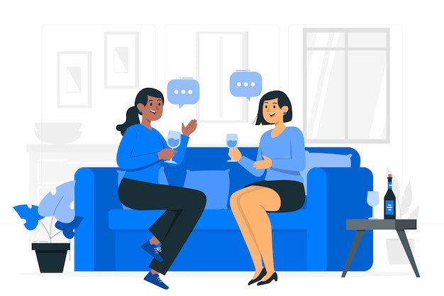 喝红酒的女人插画