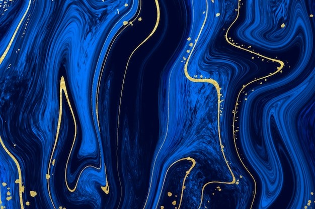 蓝色金色液体大理石背景