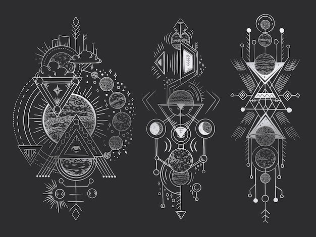 神圣的几何月亮神秘线条装饰