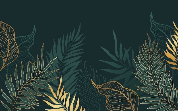 金色植物叶子墨绿色背景