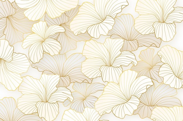 金色植物叶子花朵线条背景