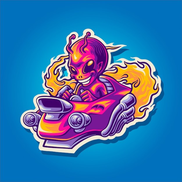 外星人火箭车插画