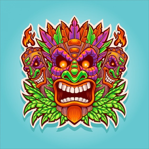 夏威夷面具插画