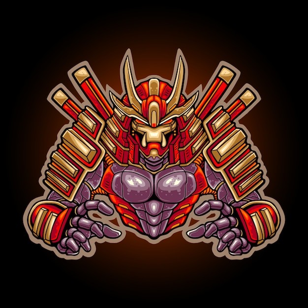 机器人武士日本插画