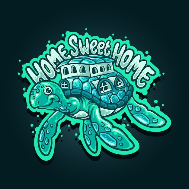 乌龟海龟背着家插画