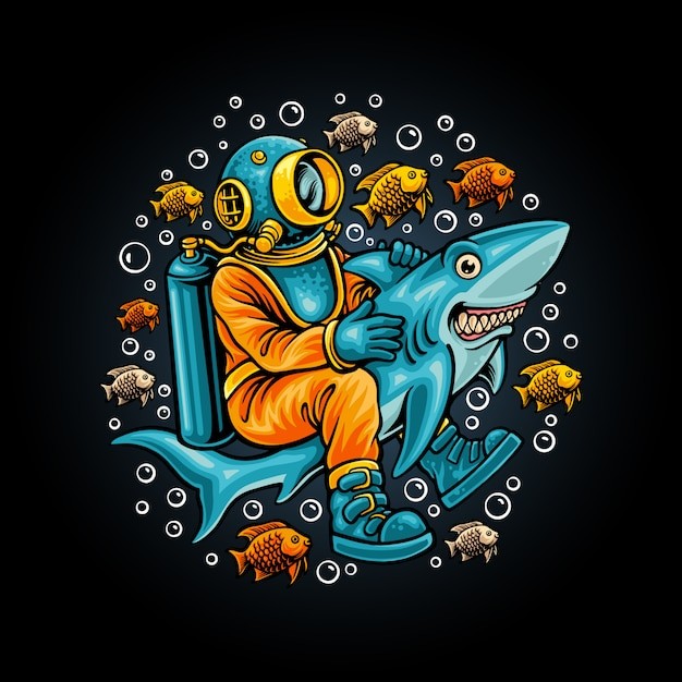 潜水鱼鱼类鲨鱼插画