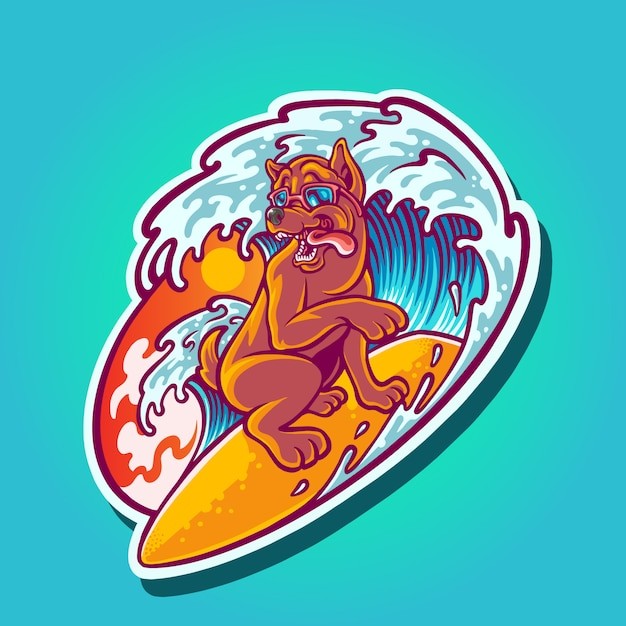冲浪的狗插画