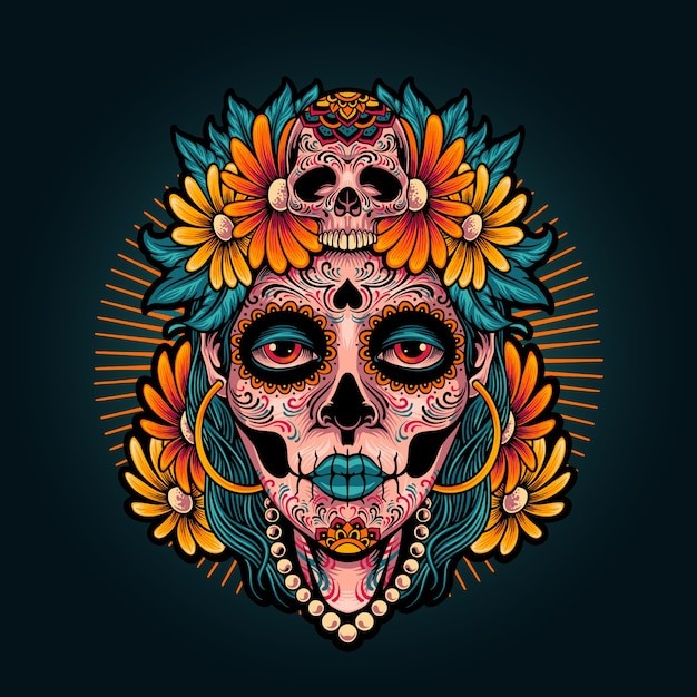 死神女孩墨西哥亡灵节插画