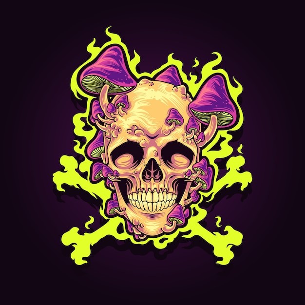 蘑菇骷髅头插画