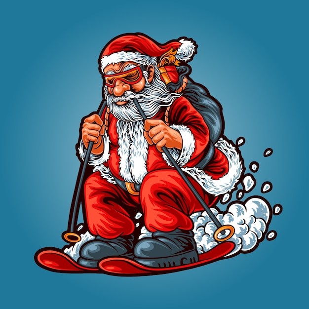 圣诞老人滑冰插画