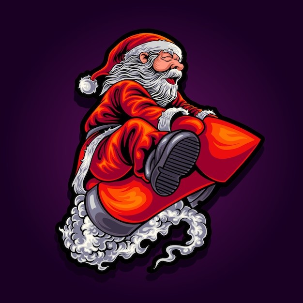 圣诞老人坐火箭插画