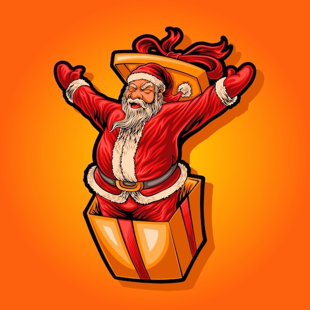 圣诞老人礼物盒惊喜插画