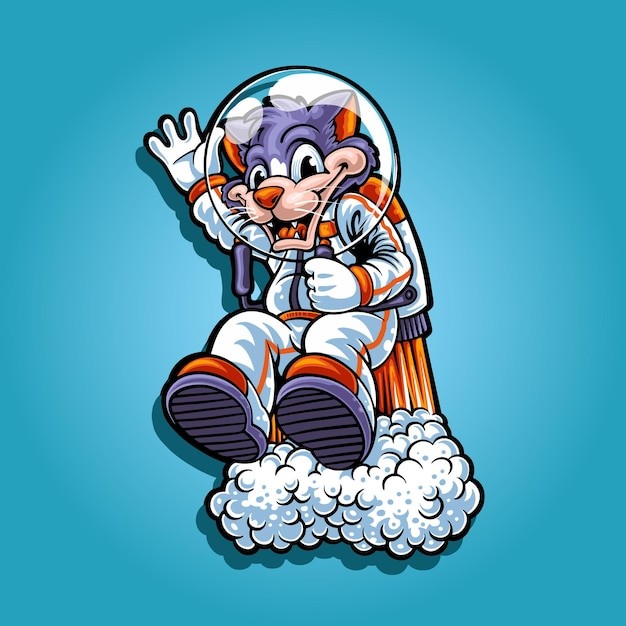 喷气背包宇航员猫插画