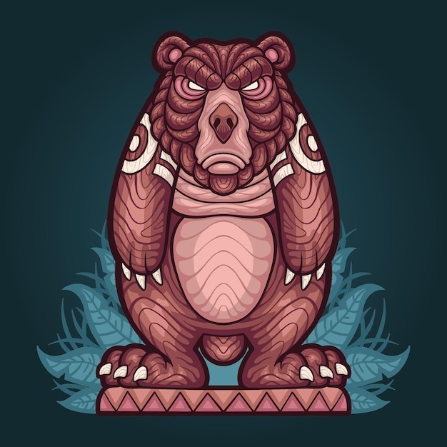 图腾熊雕像插画