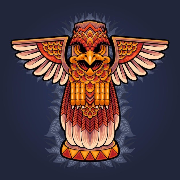 图腾鹰雕像插画