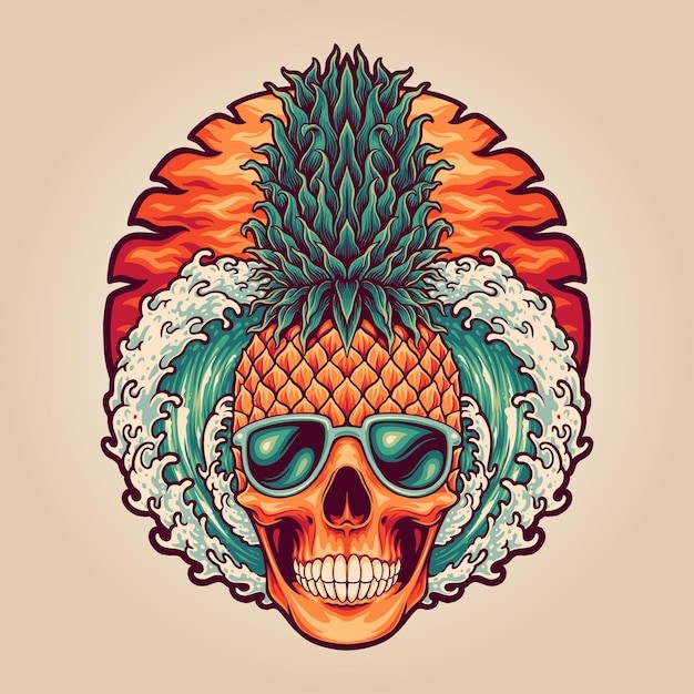 夏日骷髅骷髅头插画