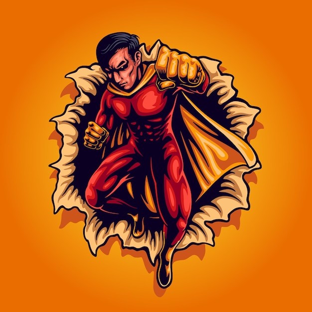 超能力破壁超级英雄人物插画