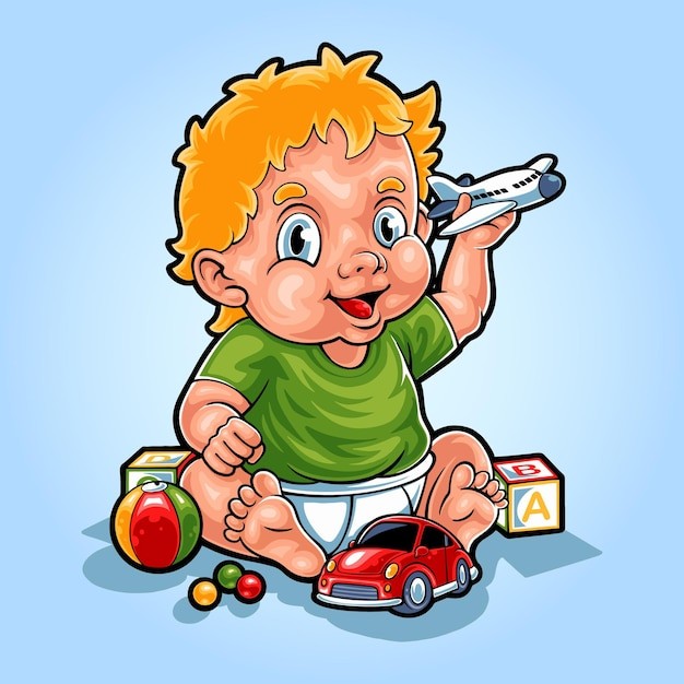 可爱的宝宝正在玩他的玩具插画