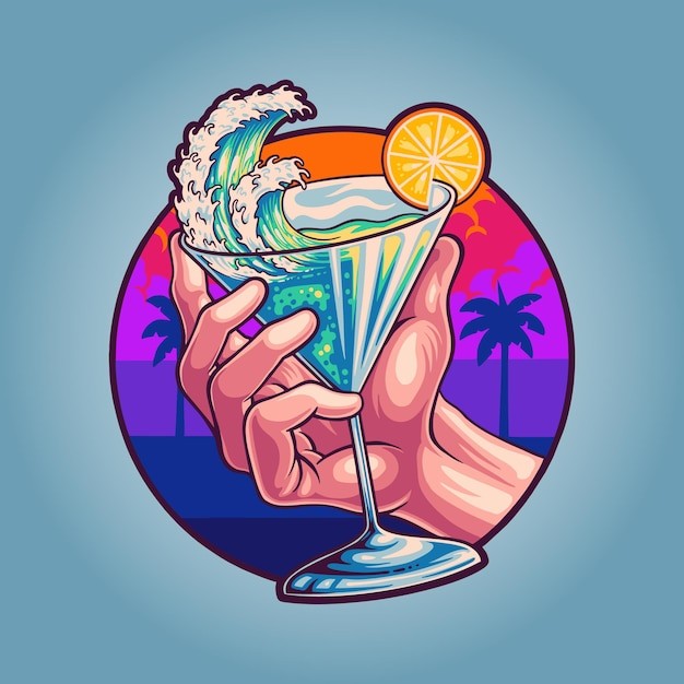 夏天一杯热带无酒精鸡尾酒插画