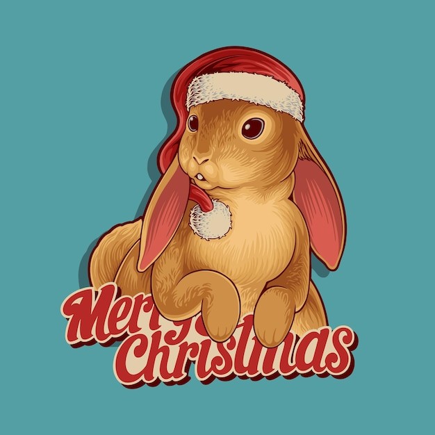 戴圣诞帽子的兔子插画