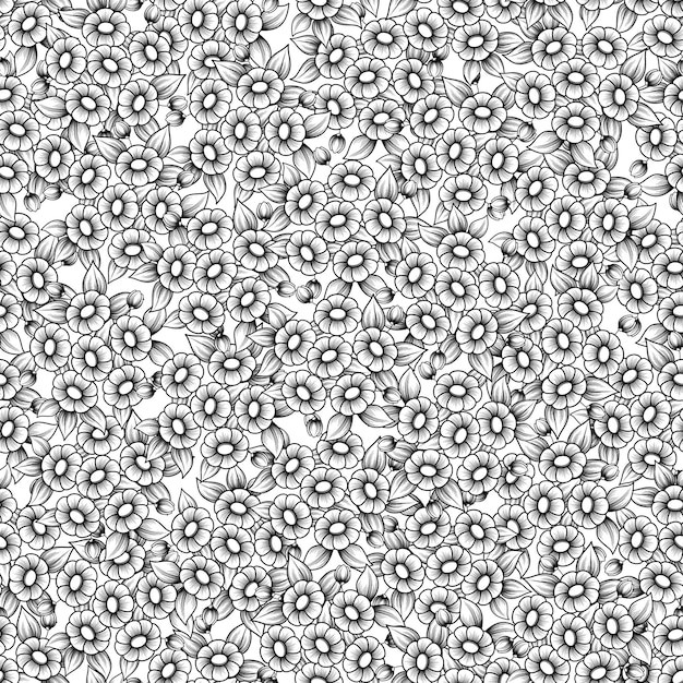 黑白花朵无缝平铺花纹背景