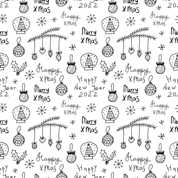 圣诞节涂鸦手绘元素无缝平铺背景花纹