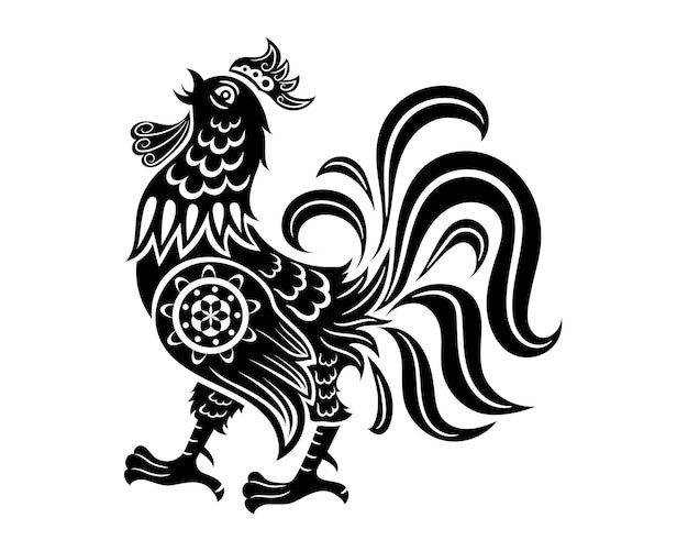 剪纸风格公鸡插画