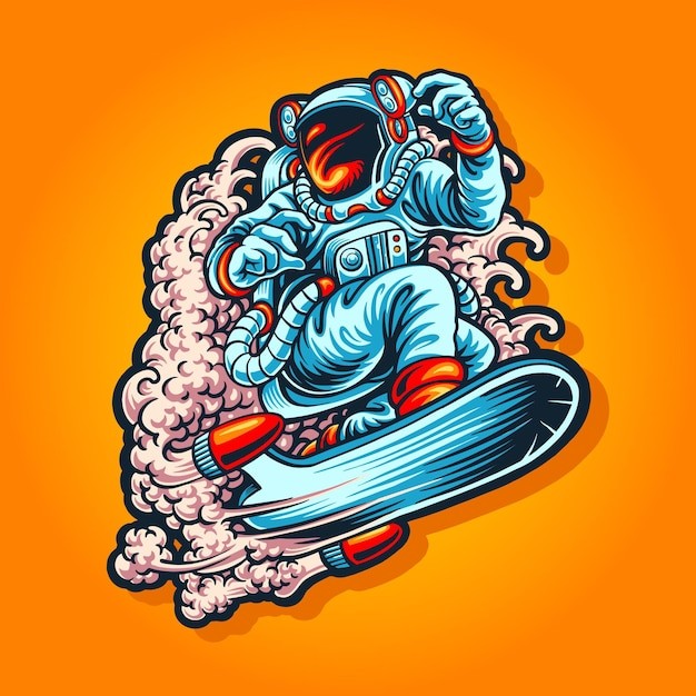 喷气火箭滑板宇航员插画