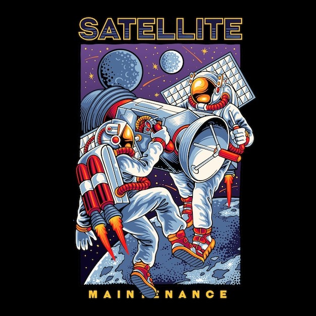 宇航员维护卫星插画