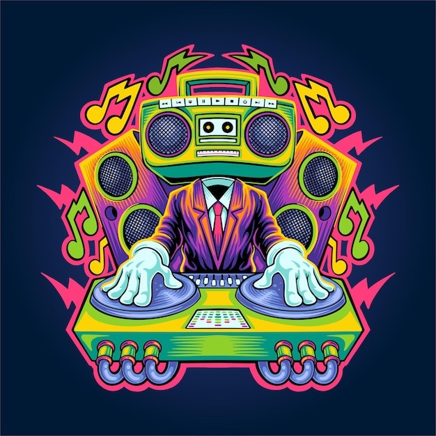 dj电子音乐打碟插画