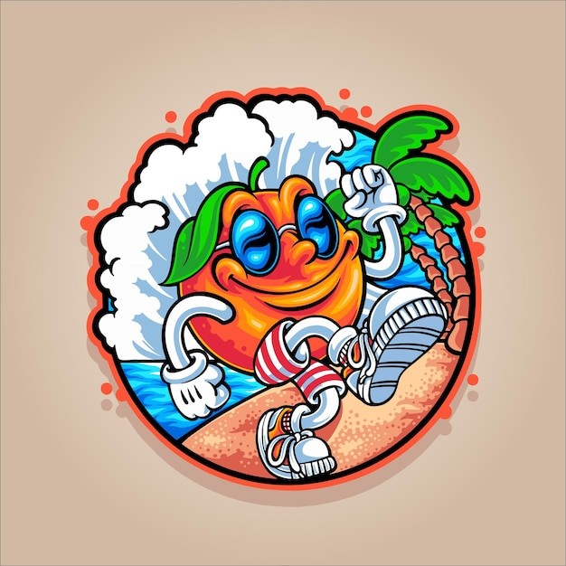 橙子卡通吉祥物夏天插画