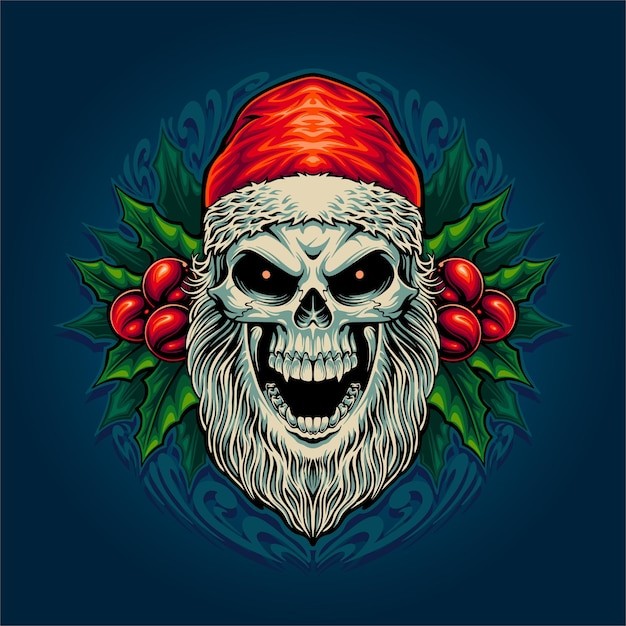 圣诞节骷髅头圣诞老人插画