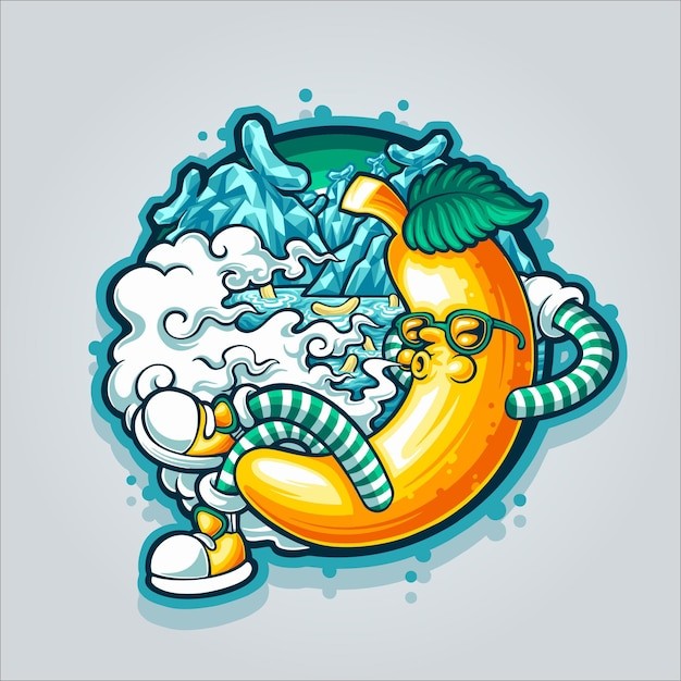 香蕉薄荷吉祥物休闲插画