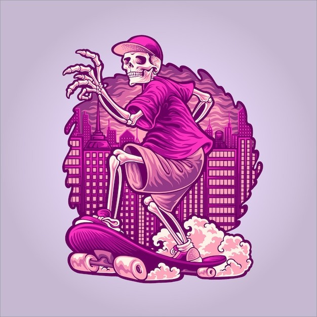 骷髅滑板插画