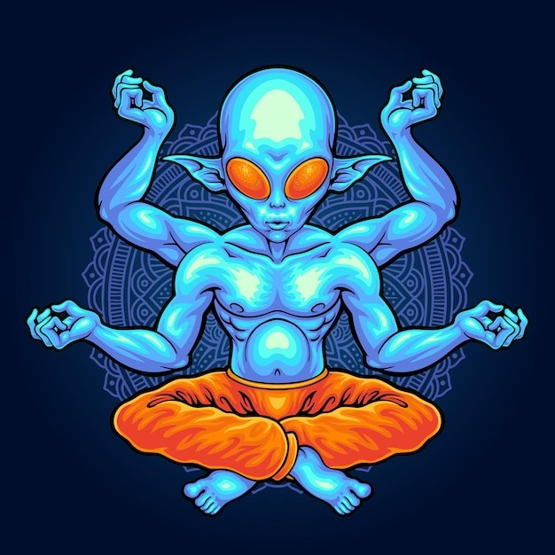 外星人瑜伽冥想插画